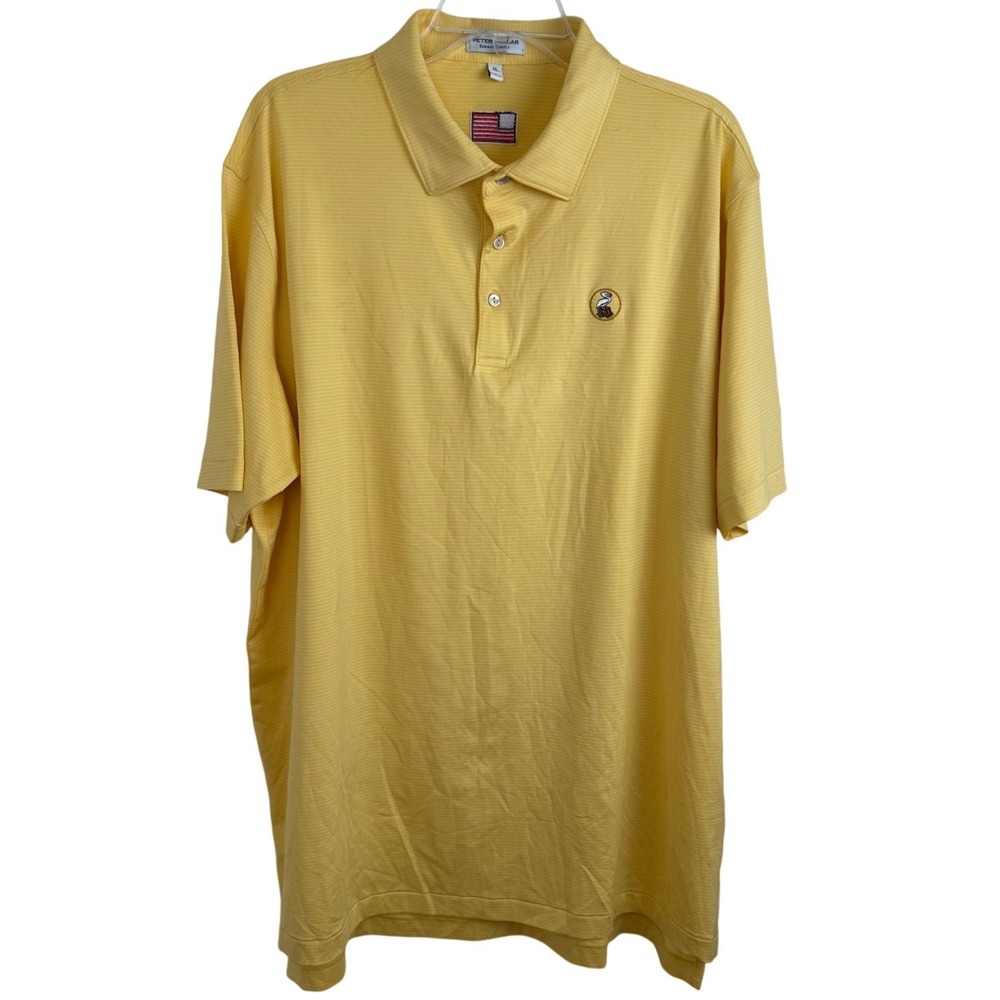 Peter Millar Summer Comfort XL Yellow Stripe Golf Polo Shirt Pelican Logo Flag